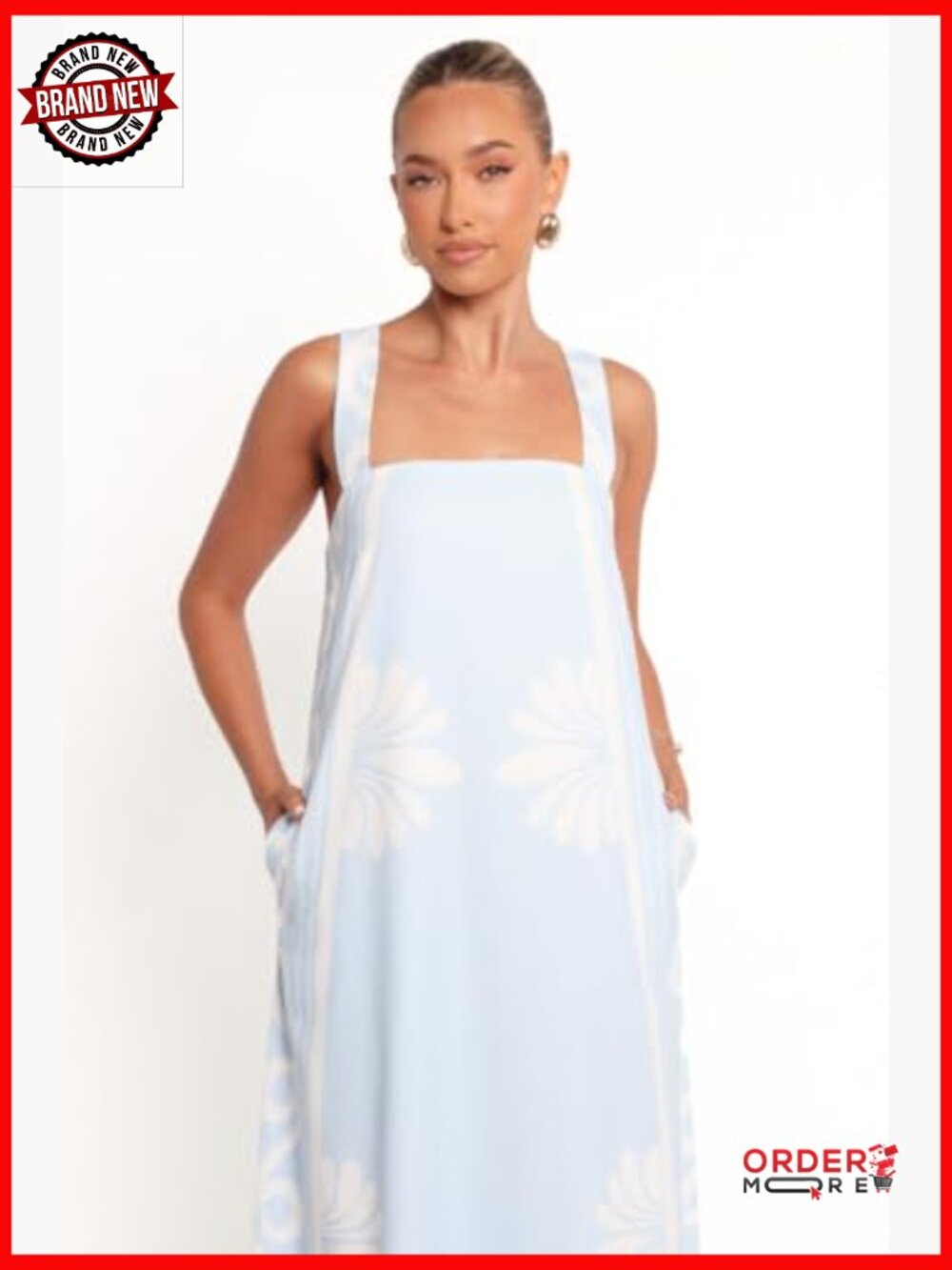 Elegant A-Line Maxi Dress with Pockets, Spaghetti Straps - Picture 4 of 4